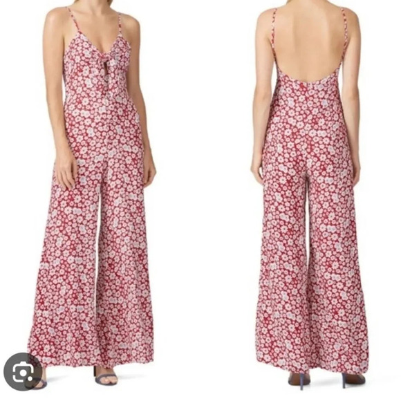 Auguste sz 4 Mila Palms jumpsuit in red floral keyhole front thin straps VGUC - Picture 3 of 12